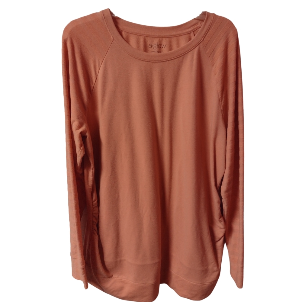 ⭐A) A:Glow Maternity Long Sleeve Top XL – Terracotta Peach Pullover Tunic